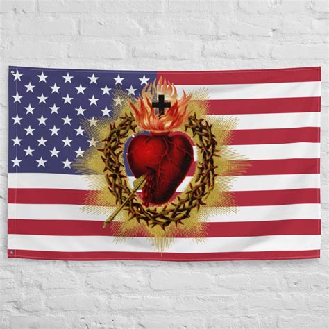 Usa Sacred Heart American Flag Horizontal In 2022 Sacred Heart