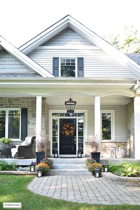 The most common home exterior decor material is ceramic. FRONT PORCH DECORATED FOR FALL - CITRINELIVING