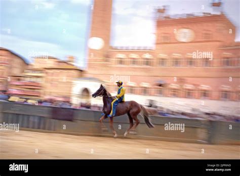 Jockeys Compete At The Historical Horse Race Palio Di Siena 2022 On
