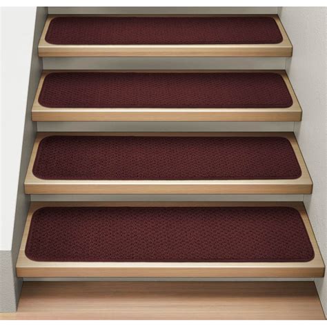 Set Of 15 Attachable Indoor Carpet Stair Treads Burgundy Red 8 In