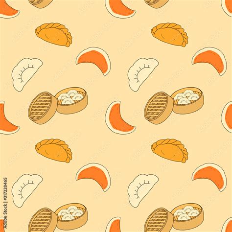 Doodle Dumpling Pattern Background Cartoon Hand Drawn Chinese Food