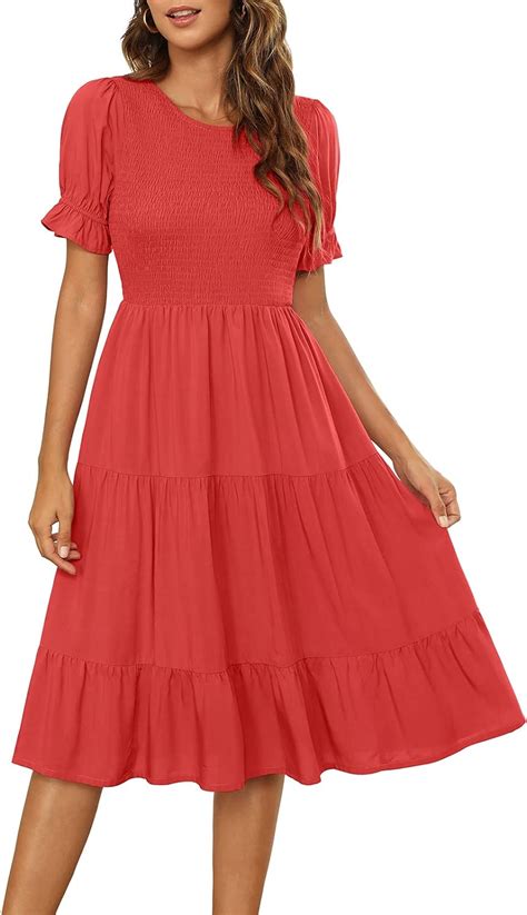 zattcas womens short sleeve summer smocked midi dress casual tiered dress at amazon women s