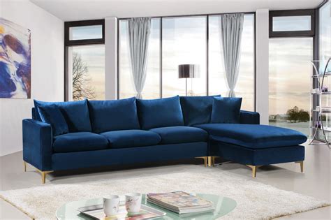 Selene Contemporary Plush Navy Blue Velvet Sectional Sofa