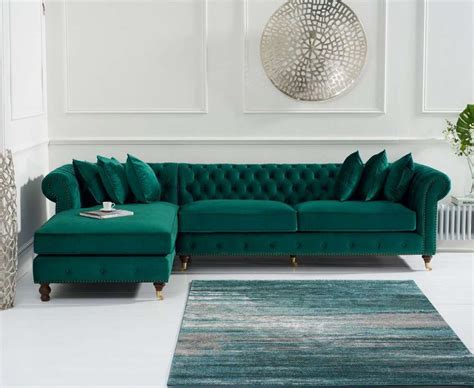 Green Velvet Couch With Chaise A Perfect Addition To Your Living Room