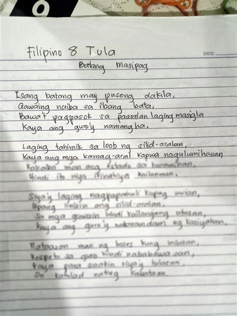 Solution Filipino 8 Tula Tungkol Sa Masipag Na Bata Studypool