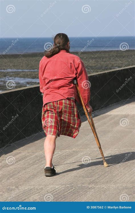 Old Disabled One Legged Man Standing With Double Adjustable Elbow