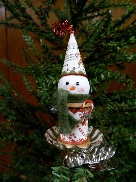 Spool Snowman Ornament Vintage Candle Tree Clip Candy Cane Etsy