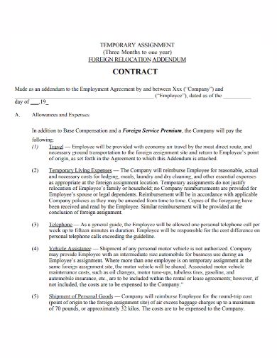 Free Temporary Assignment Contract Samples In Pdf