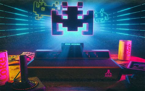 Neon Denetleyicili Black Atari Retro Oyunlar Video Oyunları Space