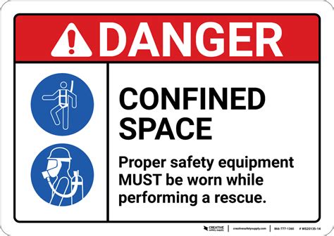 Danger Confined Space Proper Safety Equipment Must Be Worn Ansi Wall
