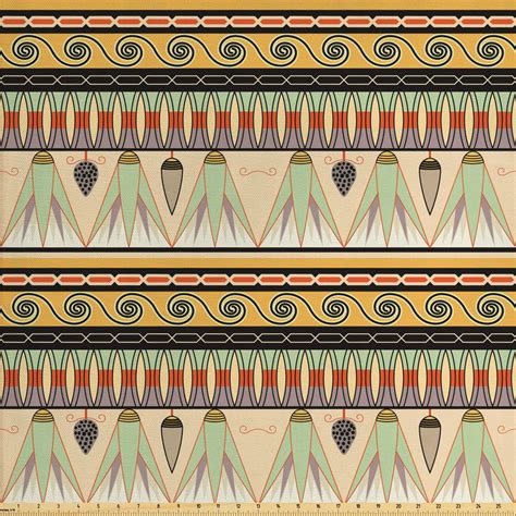 Egyptian Fabric By The Yard Colorful Abstract Borders Traditional Old