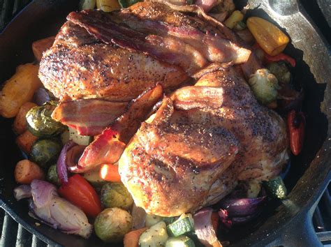 How to cut a whole chicken best recipes. Chicken Dinner. Two chicken halves cooked in a BSR #14 skillet with mixed veggies on a Ducane ...