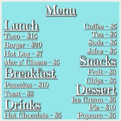 Why not subscribe to my channel to. Roblox Bloxburg Cafe Menu