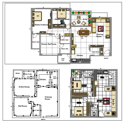 Interior Plan Of A 2 Bhk House Dwg File Cadbull