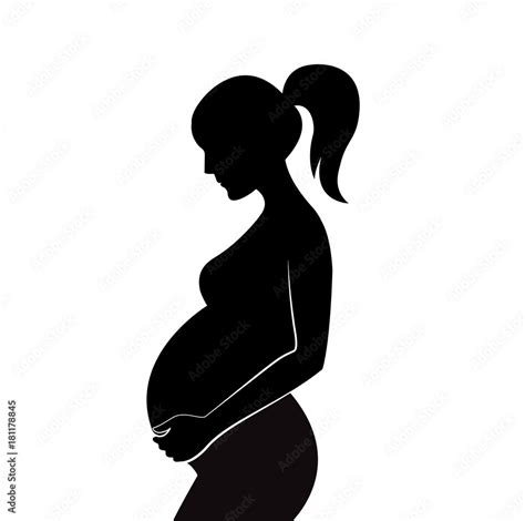 Black Silhouette Of Pregnant Woman With Ponytail Vector Illustration Stock Vector Adobe Stock