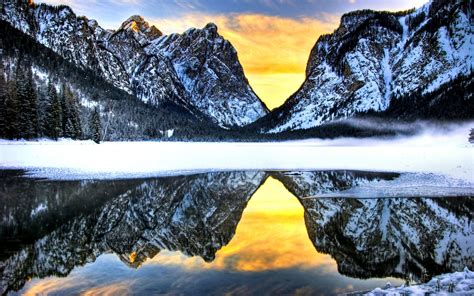 Reflection Peaceful Lake Winter Time Tree Amazing Landscape Sunrise