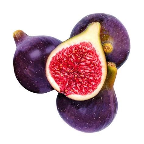 Fig Fruit Isolated Fresh Purple Whole And Halved Figs On White