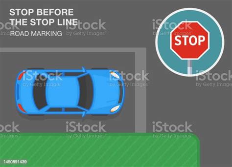 Stop Before The Stop Line Road Marking Top View Stock Illustration