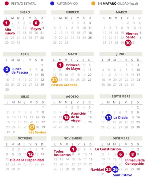 Calendario laboral en la provincia de alicante de 2021. CALENDARIO laboral MATARÓ 2018 (con todos los FESTIVOS)