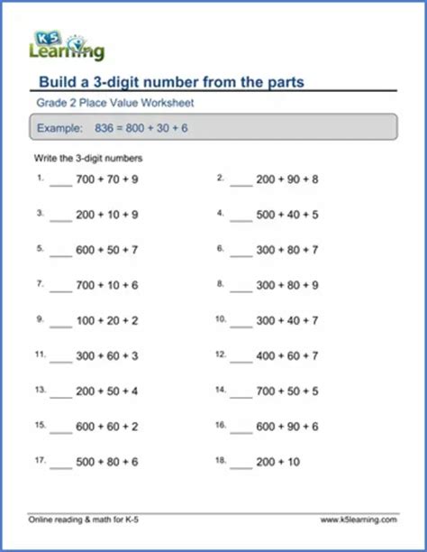 2nd Grade Place Value And Rounding Worksheets K5 Learning