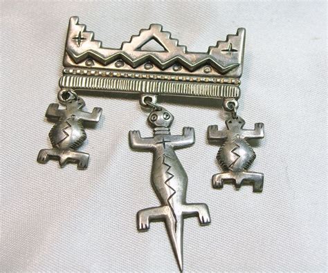 Native American Or Southwestern Overlay Silver Design Broach With Drops