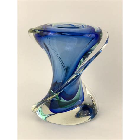 Murano Glass Blue And Green Crystal Twisted Vase By Alessandro Barbaro Chairish