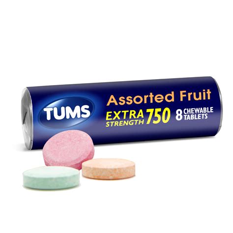 Tums Extra Strength Heartburn Relief Chewable Antacid Tablets, Fruit, 8
