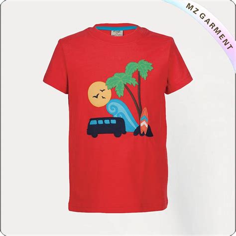 Kids Ecological Sunset Beach Tee Bus And Surfboard Printing Topper