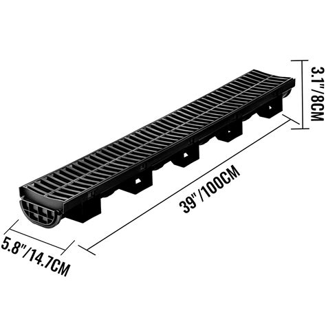 Vevor Trench Drain System Channel Drain With Plastic Grate 58x31