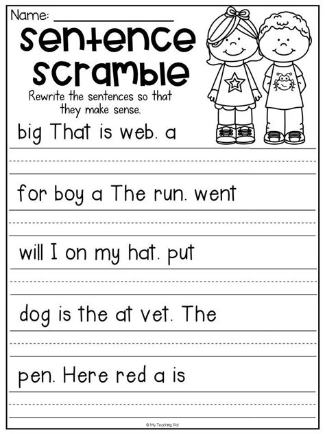 Sentence Scramble Worksheets Kindergarten Literacy Centers