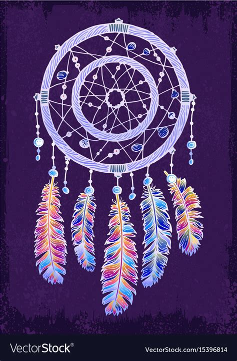 Colorful Dreamcatcher On The Violet Background Vector Image