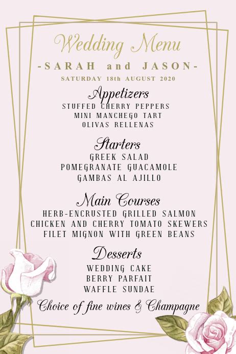Ask your wedding invitation designer to create a separate sheet for the entourage list, to be included in the invitation suite. Wedding Menu Template | PosterMyWall