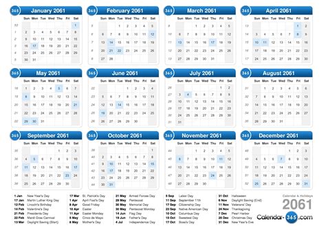 2061 Calendar