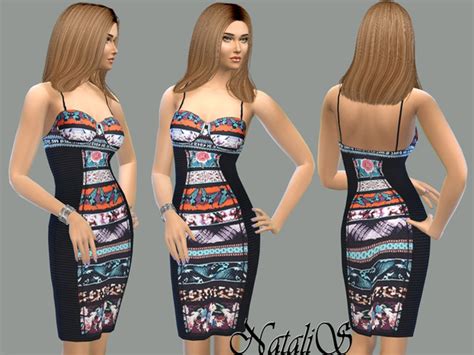 The Sims Resource Printed Panel Bustier Dress By Natalis Sims 4