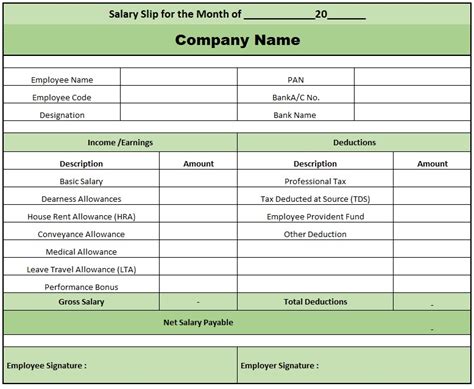 Salary Slip Format In Excel With Formula In India Pay Slip Format Excel