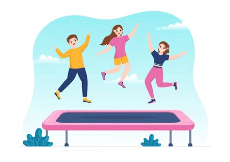 Trampoline Illustration With Youth Jumping On A Trampolines In Hand