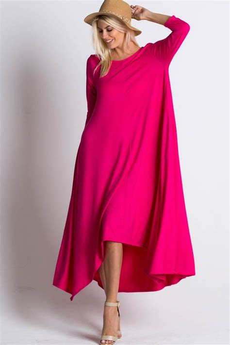 3500 Fuschia Pink Maxi Dress Maxi Dress With Sleeves Maxi Dress