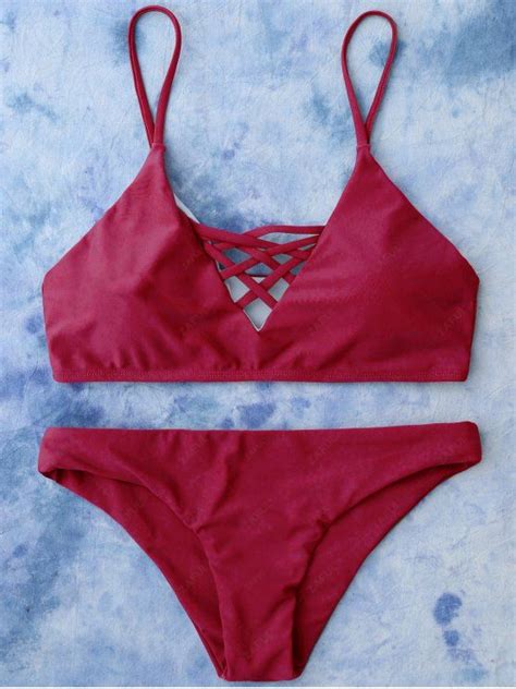 [17 off] 2021 lace up bikini swimwear in red zaful
