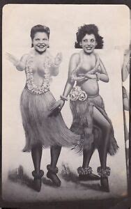 Vintage Photo Hawaii Arcade Souvenir Topless Hula Dancers Grass