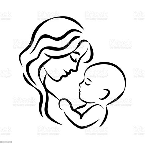 Download Mother With Her Baby Stylized Outline Symbol Motherhood Love Mother Care Silhouette Icon Icon ...