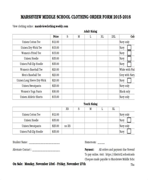 Apparel Order Form Template Excel Free Printable Templates