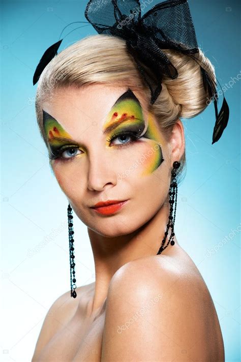 Beautiful Woman With Butterfly Face Art — Stock Photo