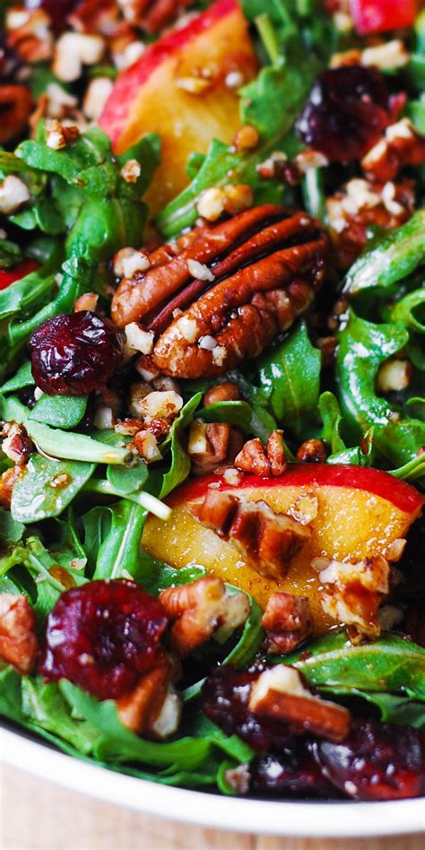 Simple Arugula Salad With Apples Cranberries And Pecans Arugula