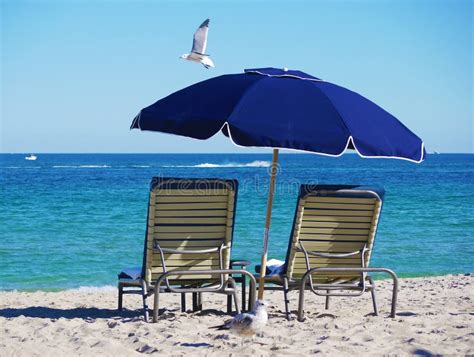 Chairs And Umbrella On The Beach Stock Image Image Of Umbrella
