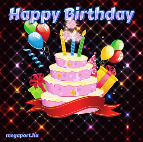 Amazing animated gif with birthday cake and fireworks this amazing gif image showcases yummy cake with white frosting and candied confetti topped up with pretty decorative candles and bursting fireworks at the back. Birthday Cake Fireworks - Megaport Media