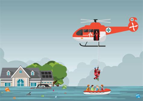 Rescue Team Helping People During Flooding Illustrations Royalty Free