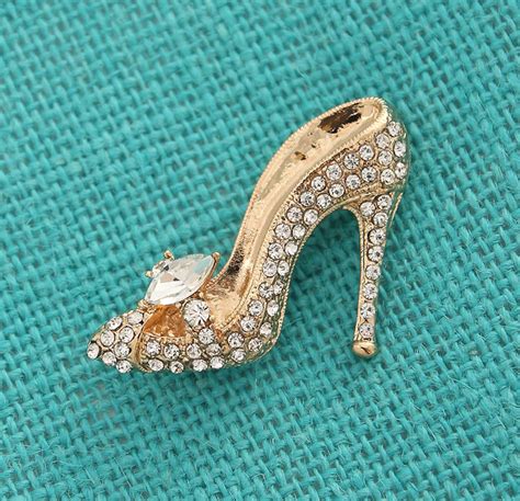 Cinderella Shoe Brooch Crystal Gold Shoe Pin Princess Bridal Etsy