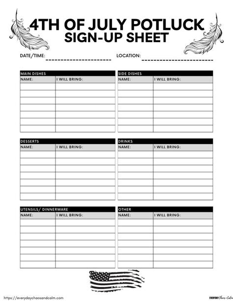 Free Printable Th Of July Potluck Sign Up Sheets Hot Sex Picture