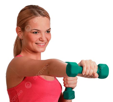 Woman With Dumbbells Strenght Exercise Training Healthy Png