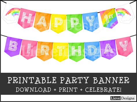 Rainbow Birthday Banner Printable Party Decorations Etsy
